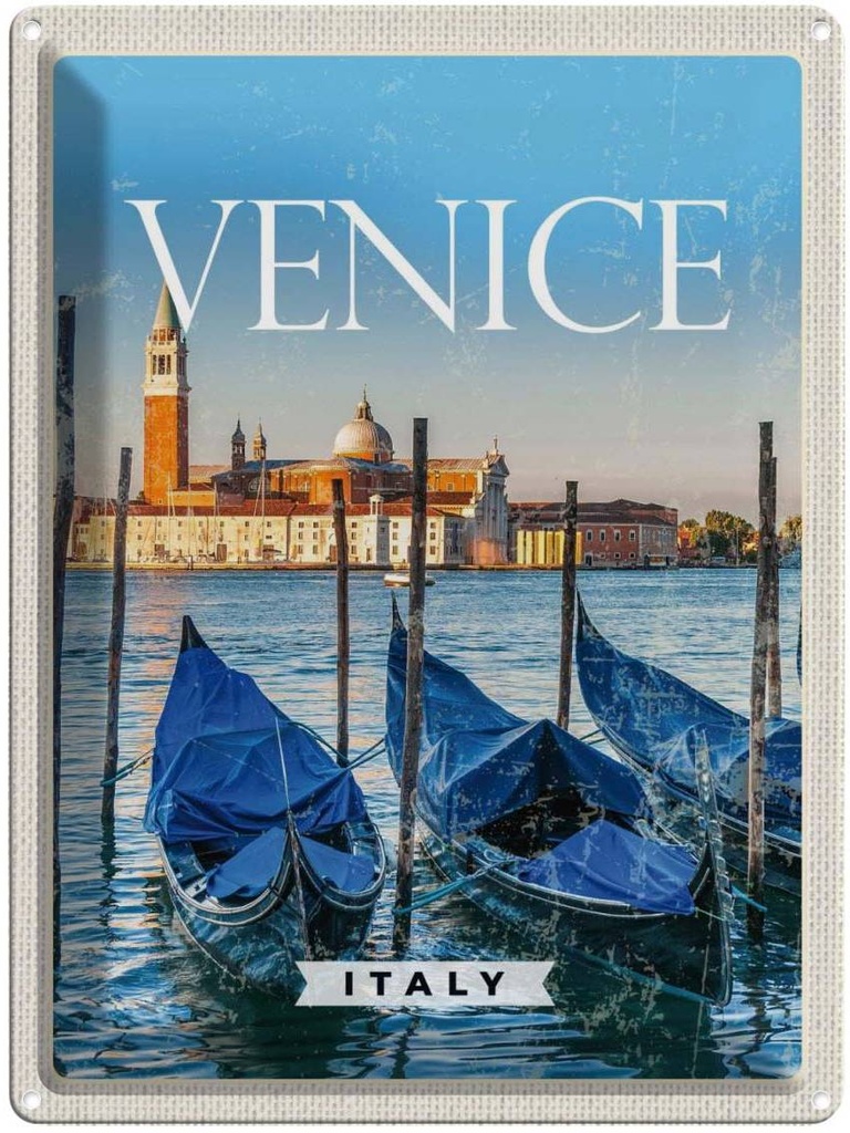 Blechschild 40x30 cm Venice Italy Urlaub Italien Retro Bildmotiv Reisemotiv Abenteuer Reisen Straße Stadt