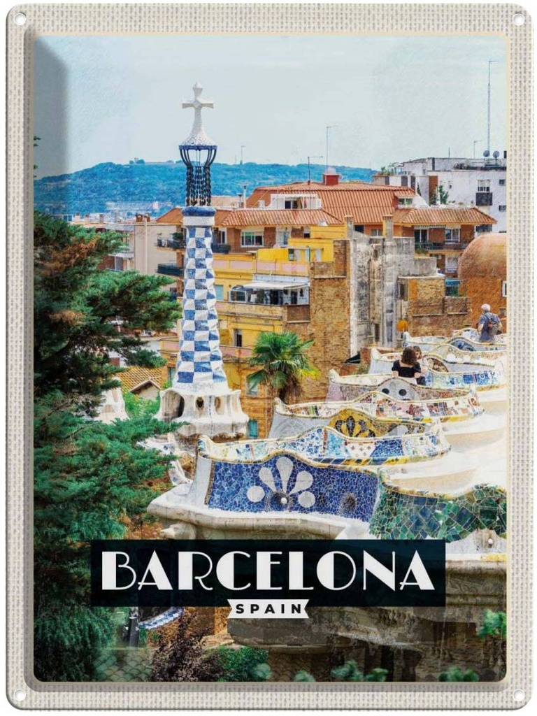 Blechschild 40x30 cm Barcelona Spain Spanien Panorama Bildmotiv Reisemotiv Abenteuer Reisen Urlaub