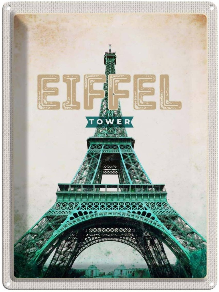 Blechschild 40x30 cm Eiffel Tower Retro Tourismus Bildmotiv Reisemotiv Abenteuer Reisen Urlaub