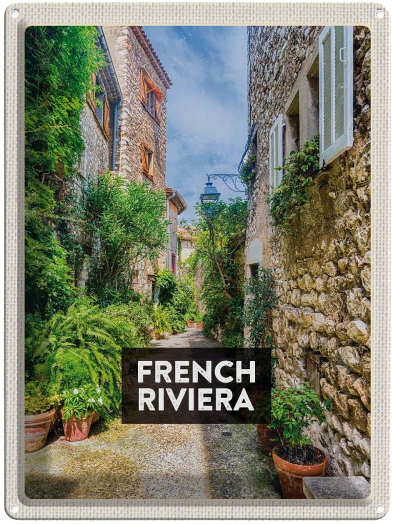 Blechschild 40x30 cm French Riviera Altstadt Bildmotiv Reisemotiv Abenteuer Reisen Straße Stadt Urlaub