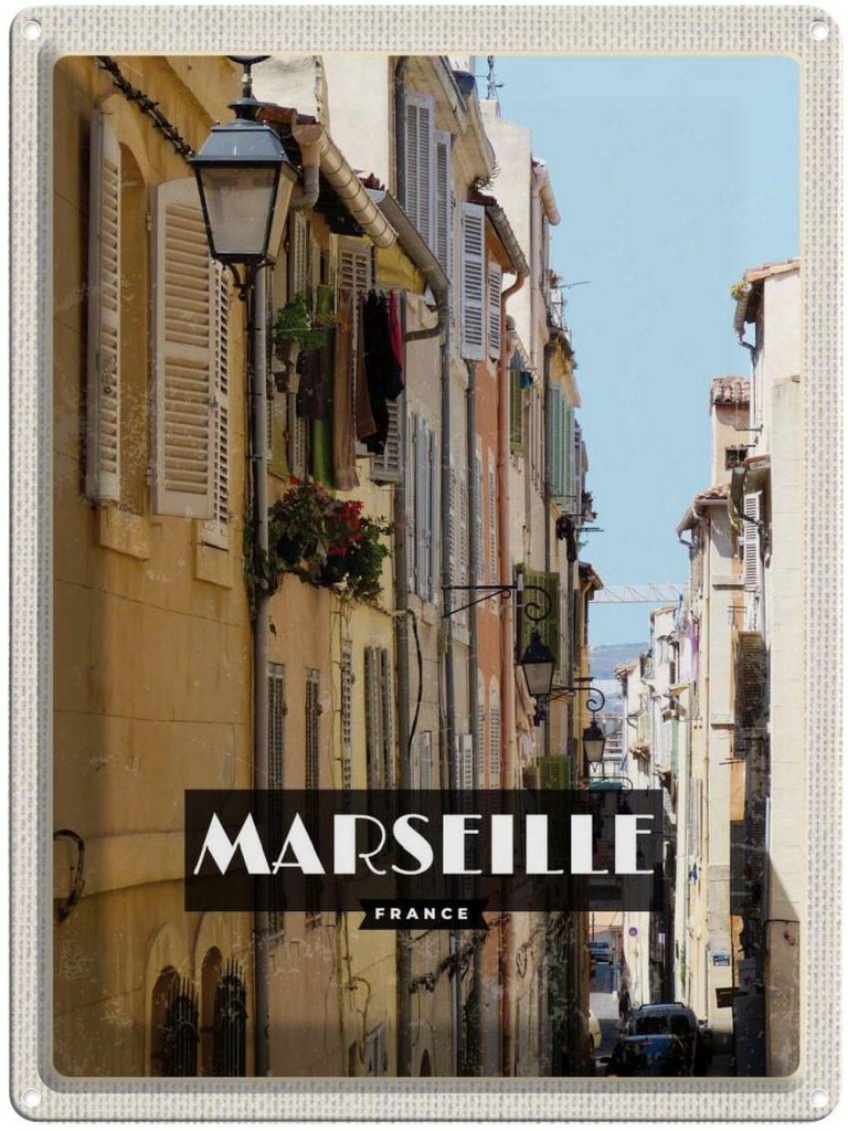 Blechschild 40x30 cm Marseille France Altstadt Bildmotiv Reisemotiv Abenteuer Reisen Straße Stadt Urlaub