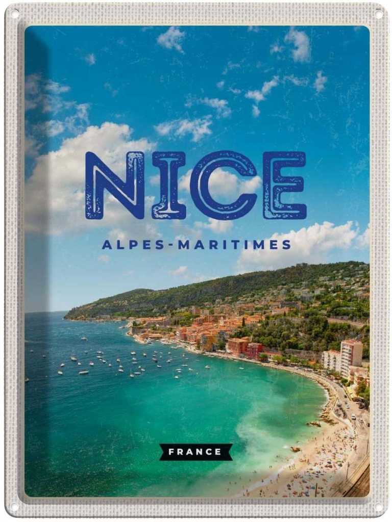 Blechschild 40x30 cm Nice Alpes-Maritimes Panorama Bild Bildmotiv Reisemotiv Abenteuer Reisen Europa Urlaub