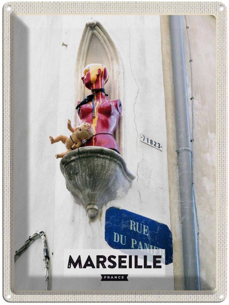 Blechschild 40x30 cm Marseille France Stadt Urlaub rue du panier Bildmotiv Reisemotiv Abenteuer Reisen Straße