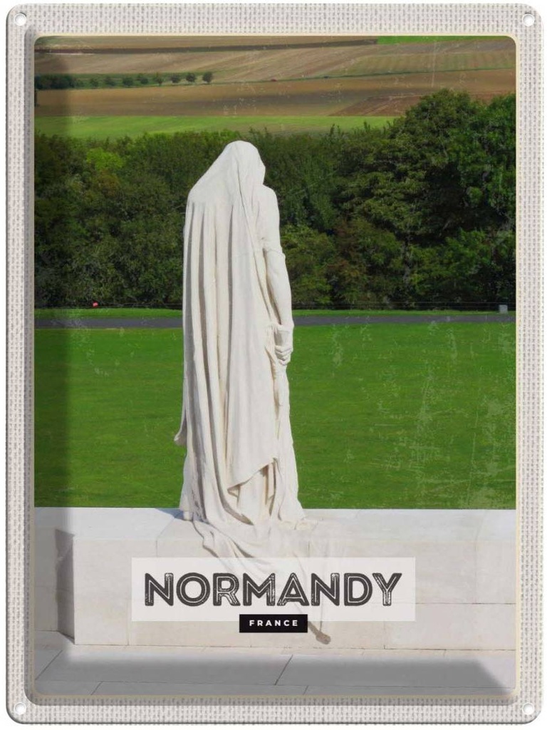 Blechschild 40x30 cm Normandy France Skulptur Bildmotiv Reisemotiv Abenteuer Reisen Straße Stadt Urlaub