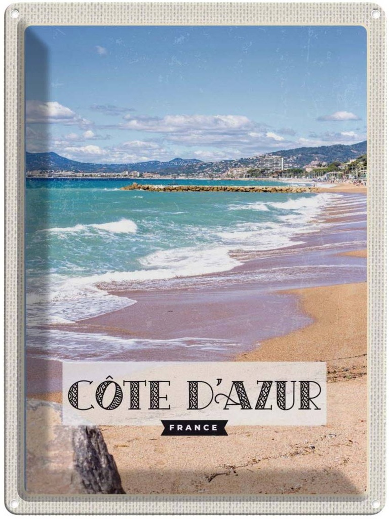 Blechschild 40x30 cm cote d'azur Frankreich Abenteuer Reisen Straße Stadt Urlaub