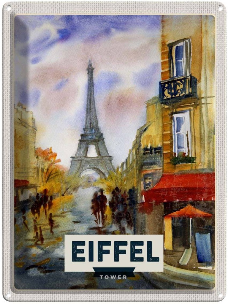 Blechschild 40x30 cm Eiffel Tower Urlaub malerisches Bild Kunst Bildmotiv Reisemotiv Abenteuer Reisen Europa