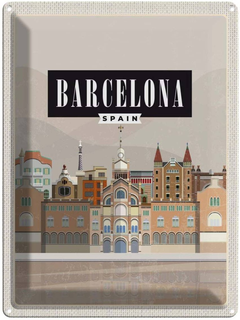 Blechschild 40x30 cm Barcelona Spain malerisches Bild Bildmotiv Reisemotiv Abenteuer Reisen Urlaub