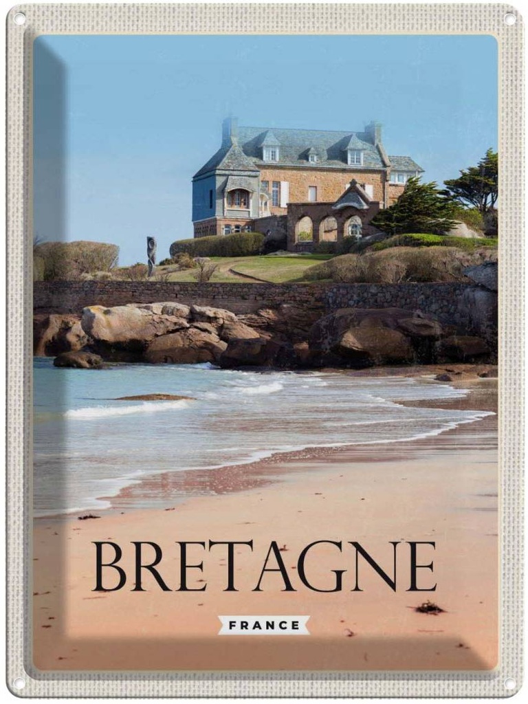 Blechschild 40x30 cm Bretagne France Architektur Bildmotiv Reisemotiv Abenteuer Reisen Straße Stadt Urlaub