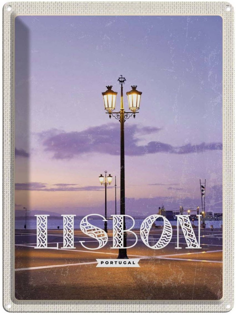 Blechschild 40x30 cm Lisbon Portugal Sonnenuntergang Bildmotiv Reisemotiv Abenteuer Reisen Europa Urlaub