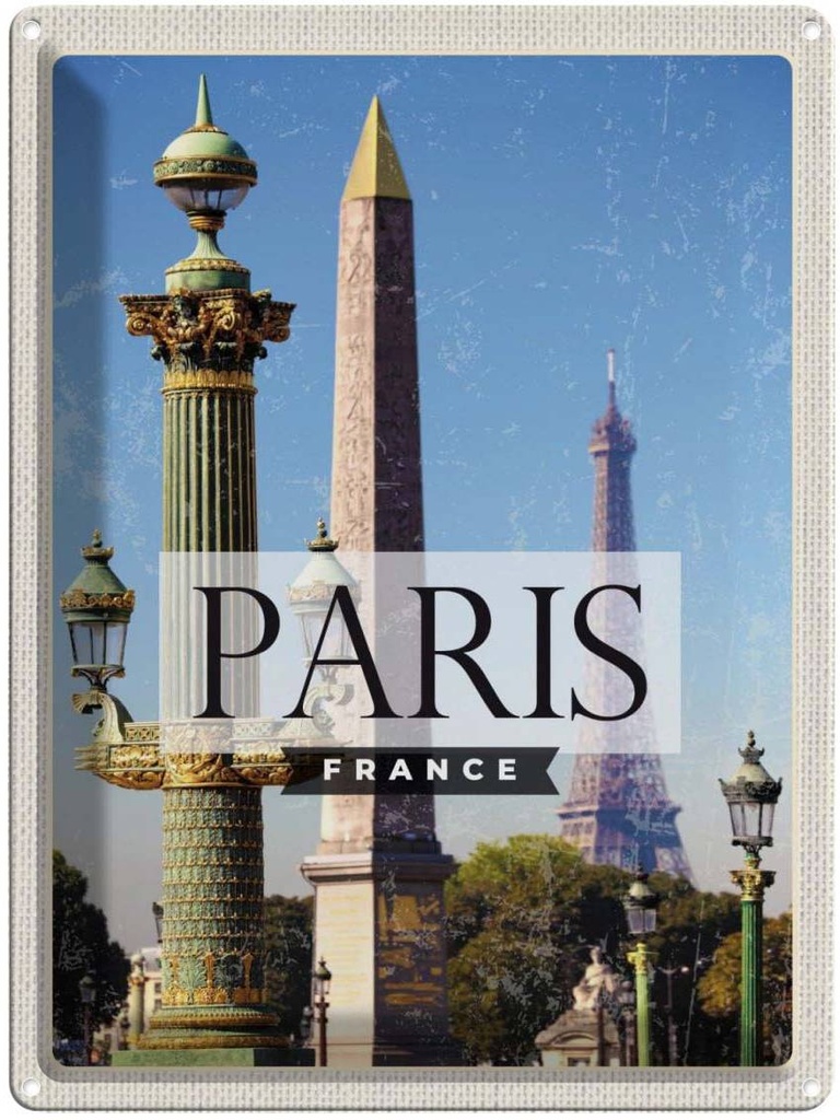 Blechschild 40x30 cm Paris France Urlaub Retro Architektur Bildmotiv Reisemotiv Abenteuer Reisen Straße Stadt