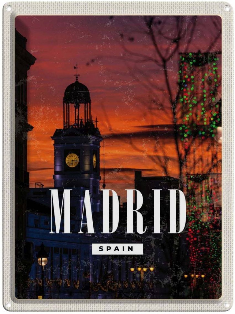 Blechschild 40x30 cm Beruf Arbeit Madrid Spain Sonnenuntergang