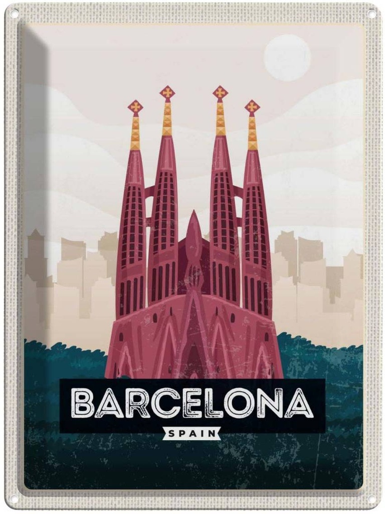 Blechschild 40x30 cm Barcelona Spain malerisches Bild Bildmotiv Reisemotiv Abenteuer Reisen Urlaub