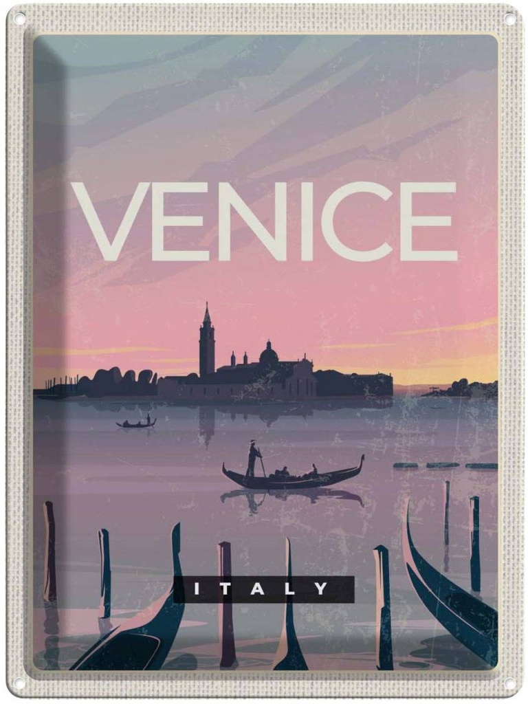 Blechschild 40x30 cm Venice Italy Urlaub Boot malerisches Bild Bildmotiv Reisemotiv Abenteuer Reisen Europa
