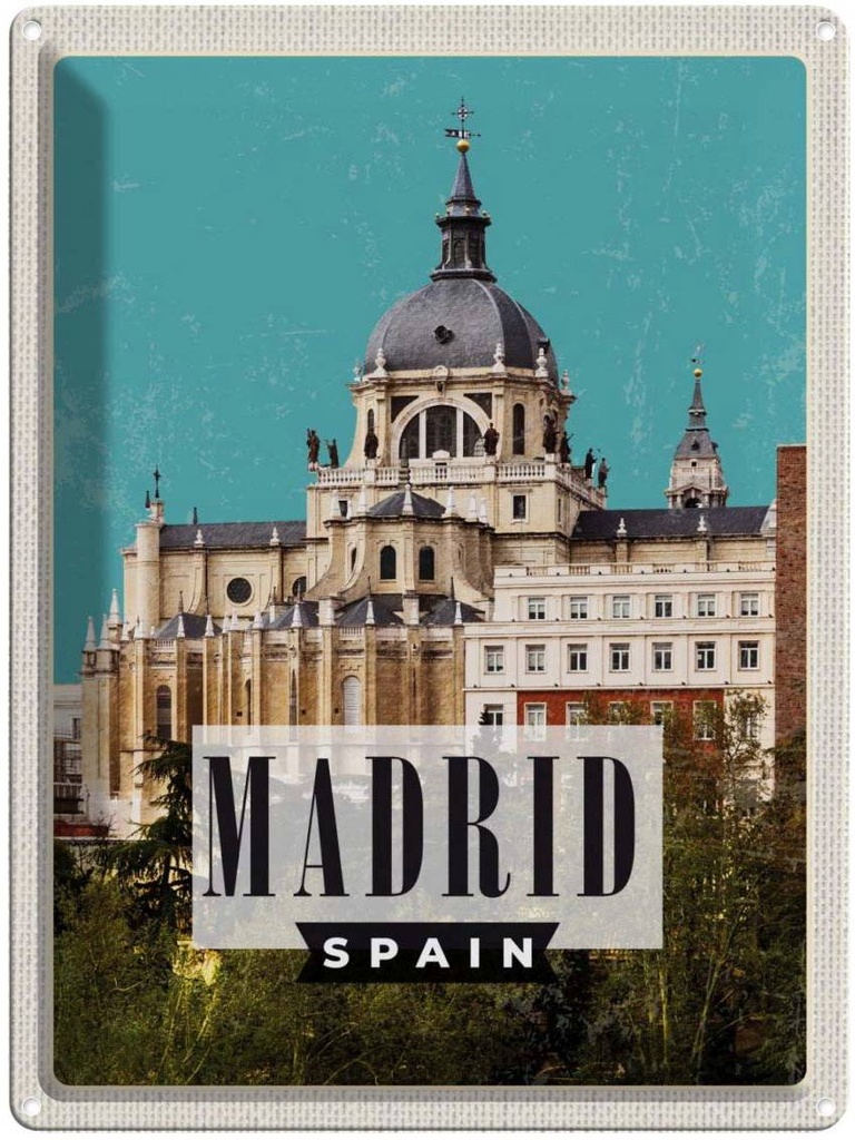 Blechschild 40x30 cm Madrid Spanien Urlaubsort Bildmotiv Reisemotiv Abenteuer Reisen Straße Stadt Urlaub