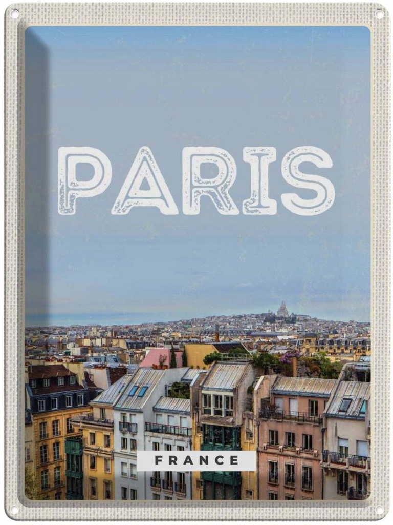 Blechschild 40x30 cm Paris Panorama Urlaub Blick Stadt Bildmotiv Reisemotiv Abenteuer Reisen Straße