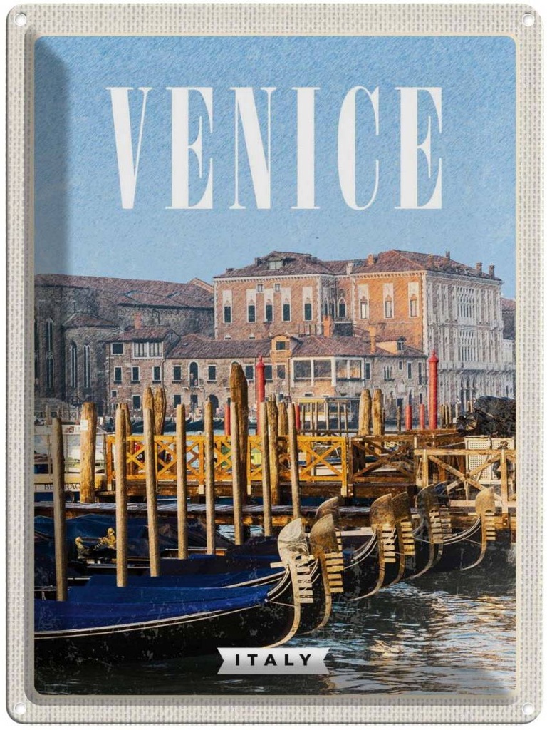 Blechschild 40x30 cm Venice Italy Urlaub Venedig Italien Retro Bildmotiv Reisemotiv Abenteuer Reisen Europa