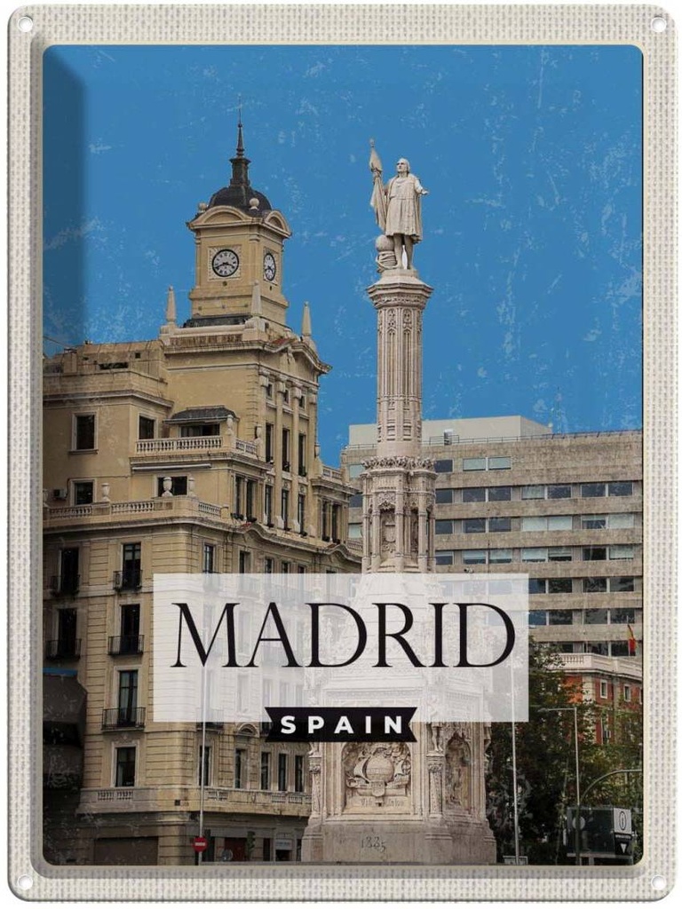 Blechschild 40x30 cm Madrid Spanien Panorama Bildmotiv Reisemotiv Abenteuer Reisen Straße Stadt Urlaub