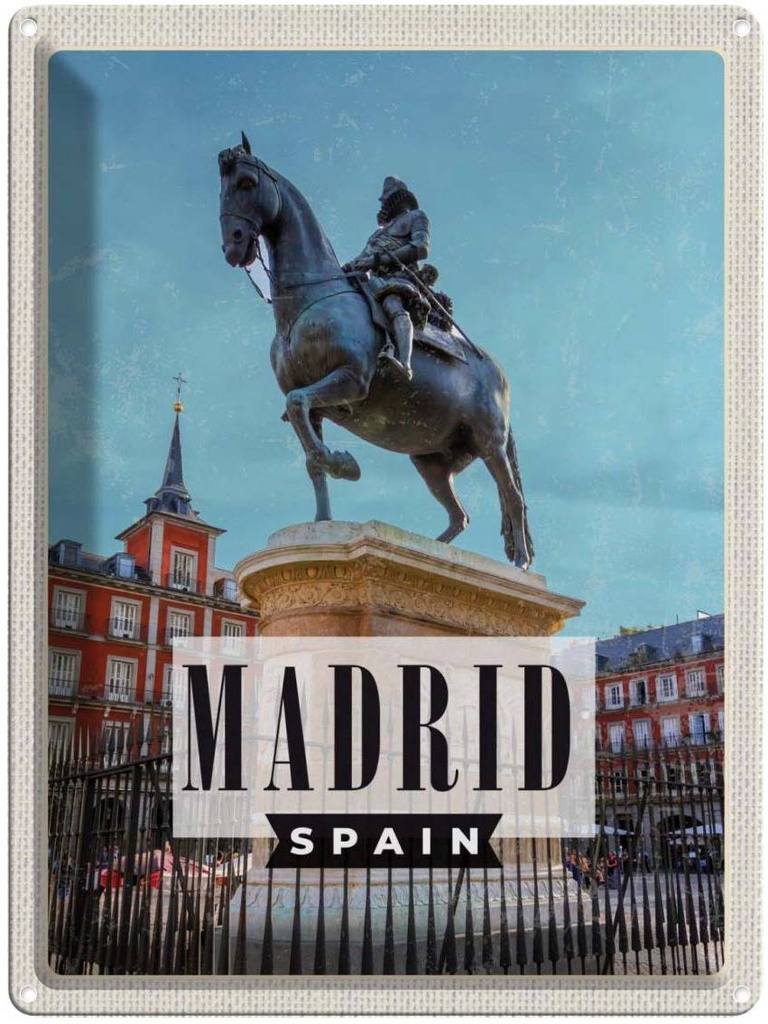 Blechschild 40x30 cm Madrid Spanien Panorama Bildmotiv Reisemotiv Abenteuer Reisen Straße Stadt Urlaub
