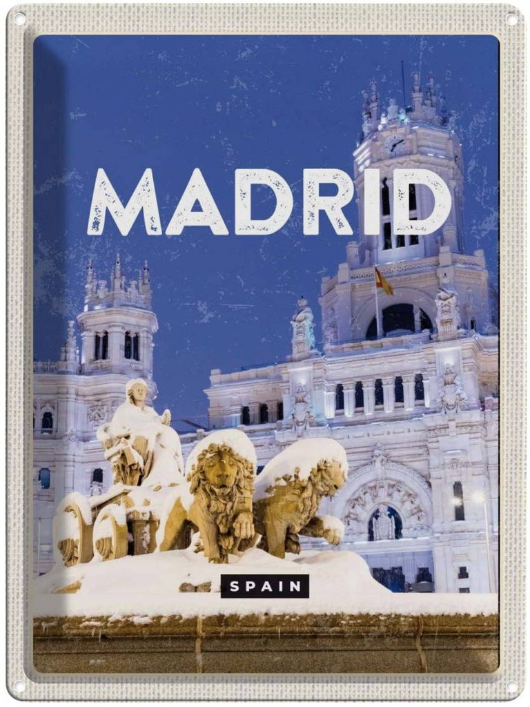 Blechschild 40x30 cm Madrid Spanien Urlaub Winter Nacht Trip Bildmotiv Reisemotiv Abenteuer Reisen Europa