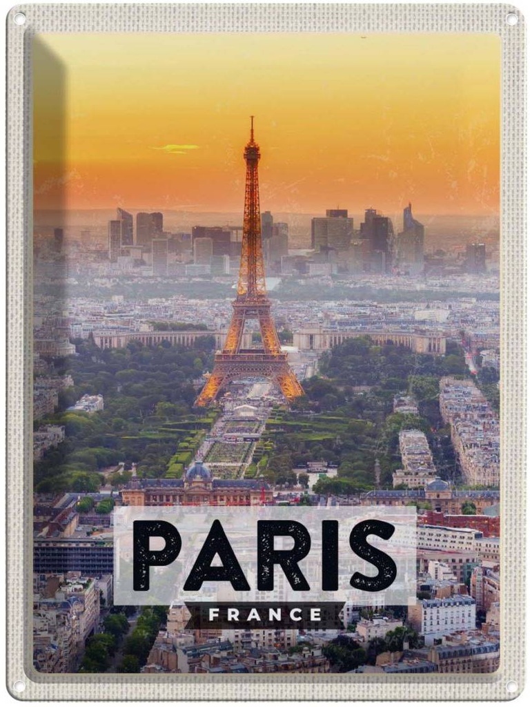Blechschild 40x30 cm Paris Frankreich Eiffelturm Abenteuer Reisen Straße Stadt Urlaub