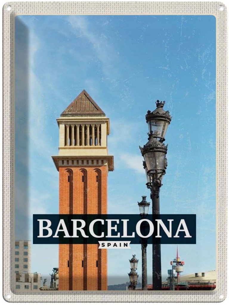 Blechschild 40x30 cm Barcelona Spanien Bild Tag Mosaik Bildmotiv Reisemotiv Abenteuer Reisen Urlaub