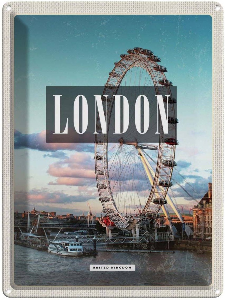 Blechschild 40x30 cm London Engalnd Urlaub Eye Bildmotiv Reisemotiv Abenteuer Reisen Straße Stadt
