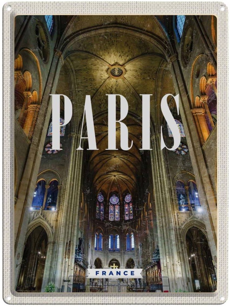 Blechschild 40x30 cm Paris Frankreich Innere Notre-Dame Bildmotiv Reisemotiv Abenteuer Reisen Europa Urlaub