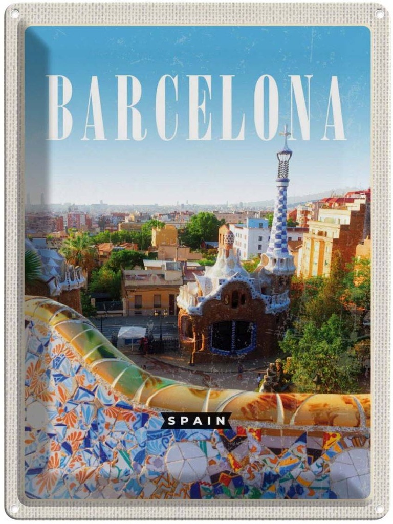 Blechschild 40x30 cm Barcelona Spanien Reise La Pedrera Bildmotiv Reisemotiv Abenteuer Reisen Urlaub