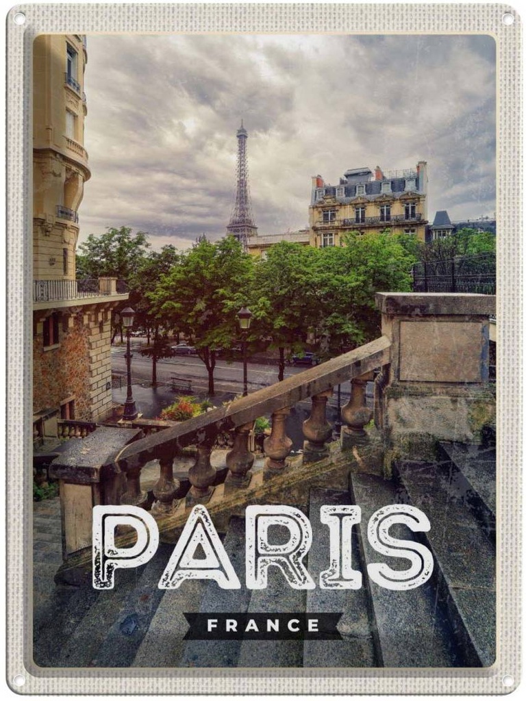 Blechschild 40x30 cm Paris Frankreich Eiffelturm Stadt Bildmotiv Reisemotiv Abenteuer Reisen Europa Urlaub