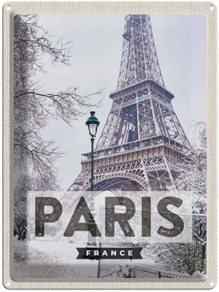 Blechschild 40x30 cm Paris Frankreich Eiffelturm Schnee Bildmotiv Reisemotiv Abenteuer Reisen Europa Urlaub