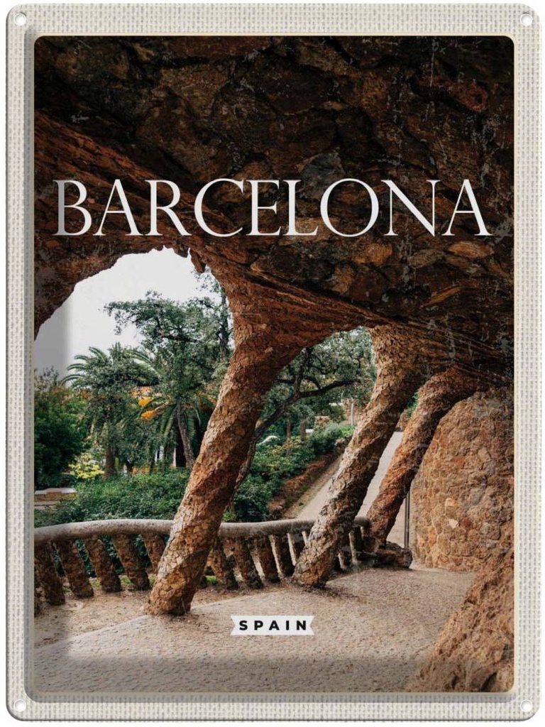 Blechschild 40x30 cm Barcelona Spanien Urlaub Natur Park Bildmotiv Reisemotiv Abenteuer Reisen Straße Stadt