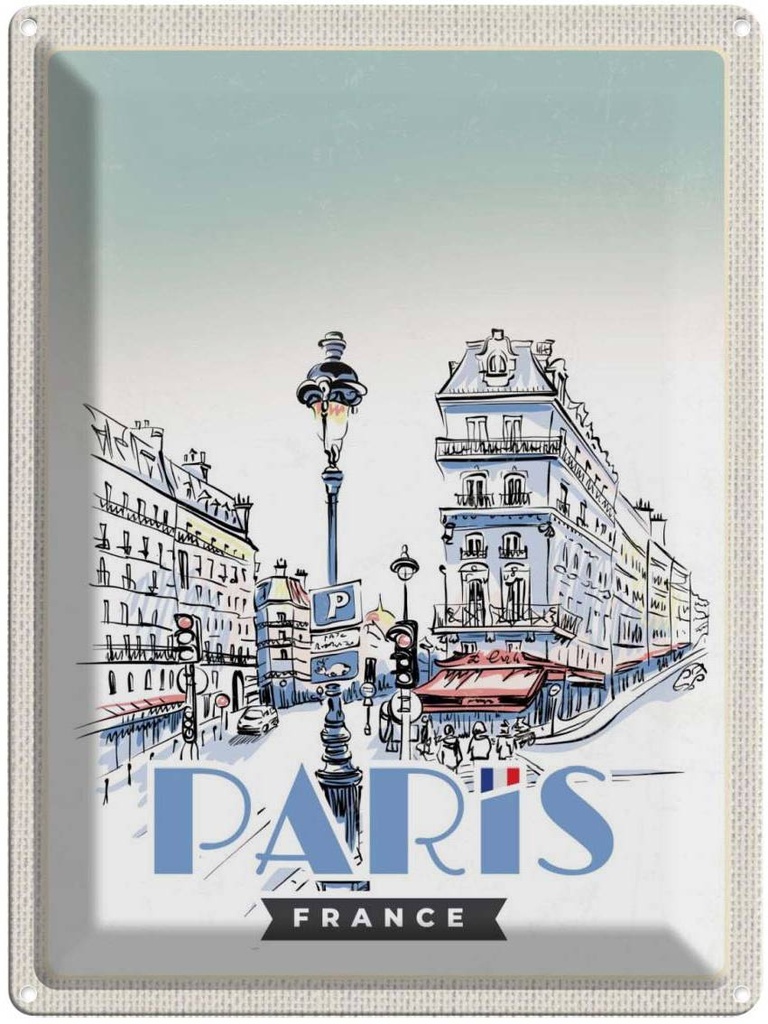 Blechschild 40x30 cm Paris Frankreich Stadt Kunstbild Bildmotiv Reisemotiv Abenteuer Reisen Europa Urlaub