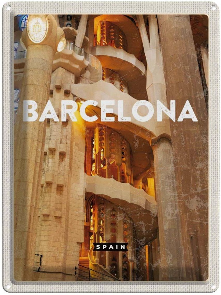 Blechschild 40x30 cm Barcelona Spanien Mittelalter Bild Bildmotiv Reisemotiv Abenteuer Reisen Urlaub