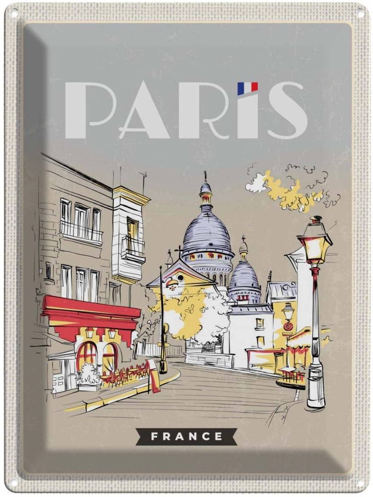 Blechschild 40x30 cm Paris Frankreich Gemälde Stadt Abenteuer Reisen Straße Urlaub