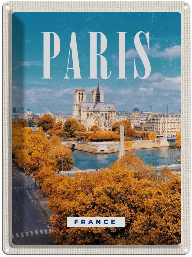 Blechschild 40x30 cm Paris Frankreich Sein Notre-Dam Bildmotiv Reisemotiv Abenteuer Reisen Europa Urlaub