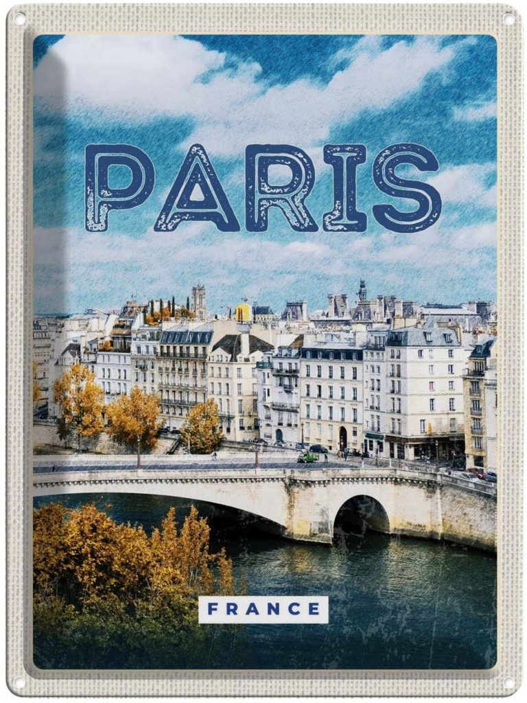Blechschild 40x30 cm Paris Frankreich Urlaub Trip Stadt Vintage Bildmotiv Reisemotiv Abenteuer Reisen Europa