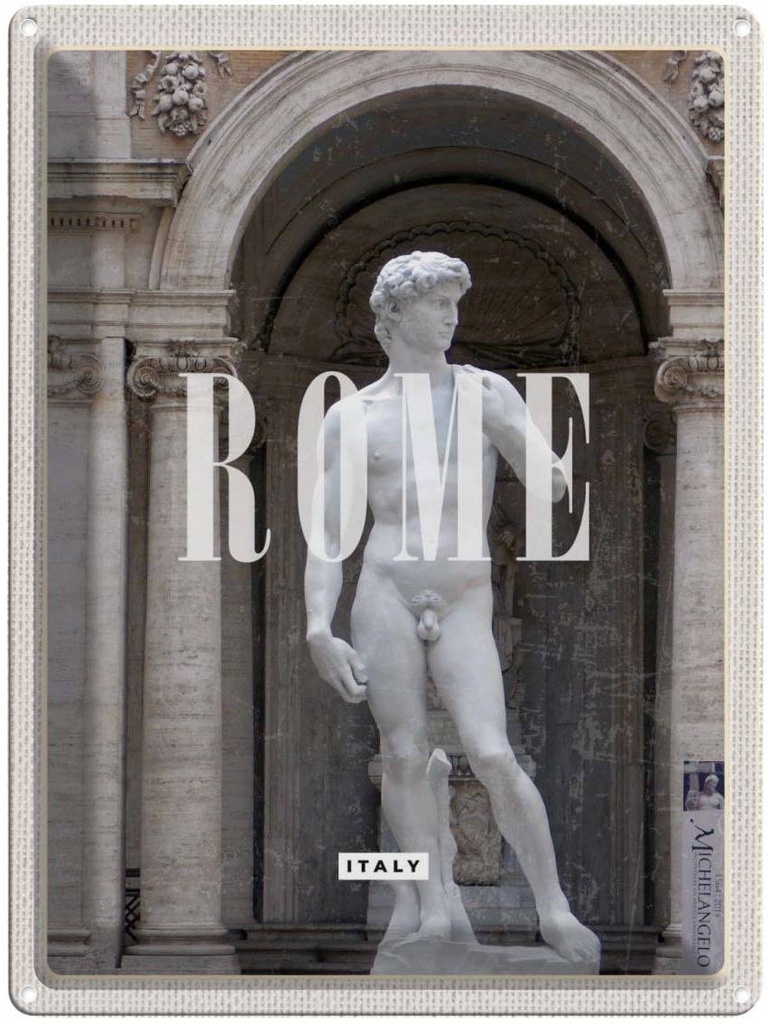 Blechschild 40x30 cm Rom Italien StatueReiseziel Bildmotiv Reisemotiv Abenteuer Reisen Straße Stadt Urlaub