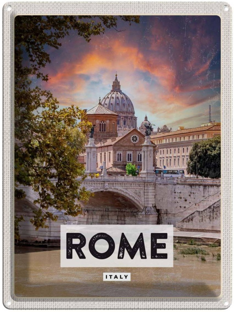 Blechschild 40x30 cm Rom Italien Urlaub Fluss Kathedrale Bildmotiv Reisemotiv Abenteuer Reisen Straße Stadt