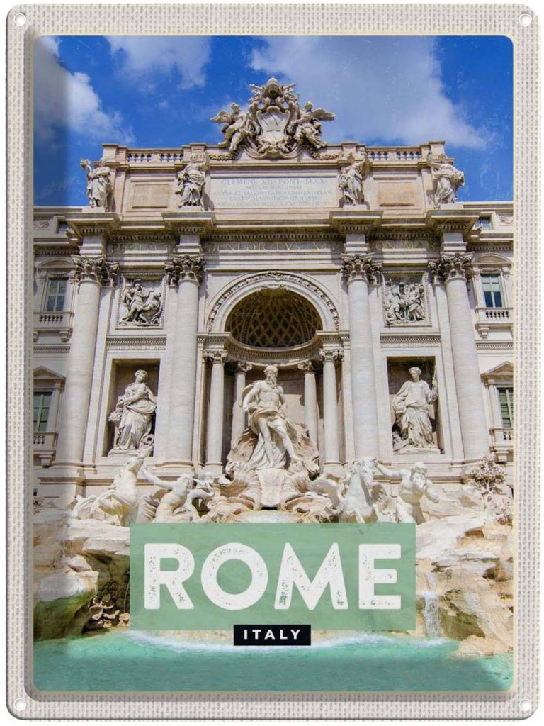 Blechschild 40x30 cm Rom Italien Urlaub Trevi Fountain Brunnen Bildmotiv Reisemotiv Abenteuer Reisen Europa