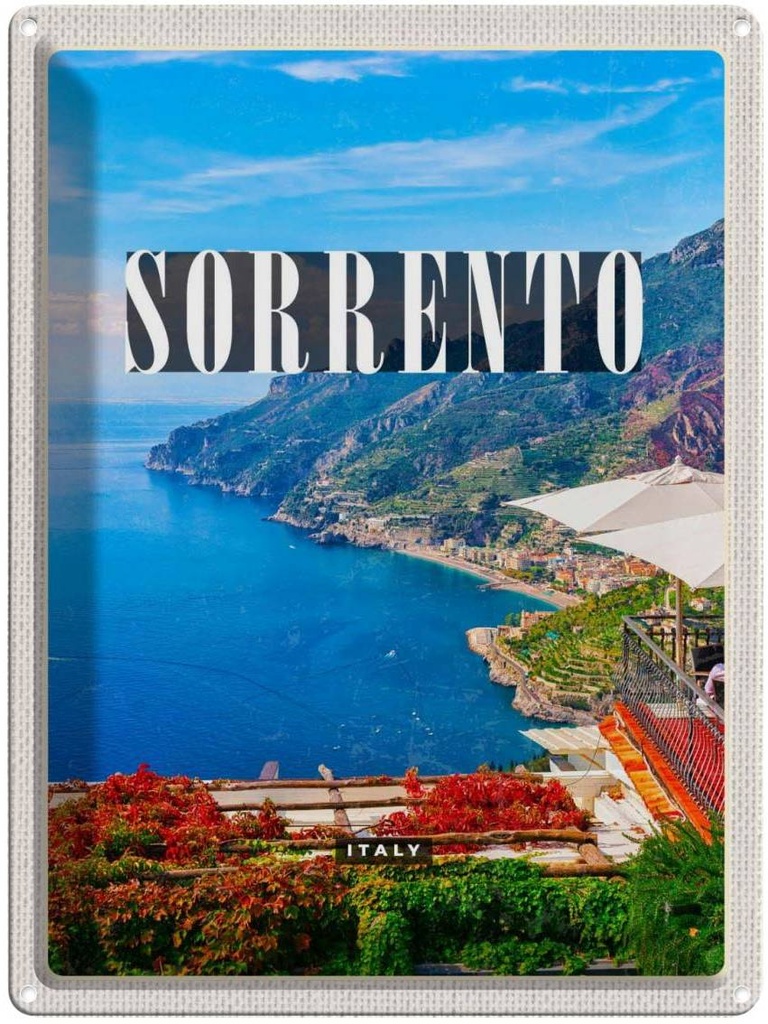 Blechschild 40x30 cm Sorrento Italien Urlaub Meer Ausblick Trip Bildmotiv Reisemotiv Abenteuer Reisen Europa