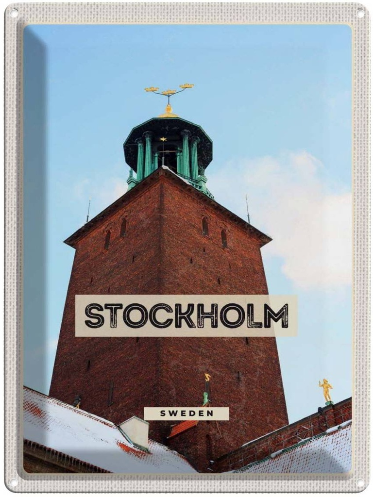 Blechschild 40x30 cm Stockholm Schweden Schnee Reise Bildmotiv Reisemotiv Abenteuer Reisen Europa Urlaub