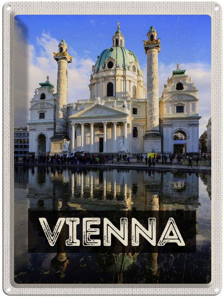 Blechschild 40x30 cm Wien Österreich Karlskirche Reise Bildmotiv Reisemotiv Abenteuer Reisen Europa Urlaub