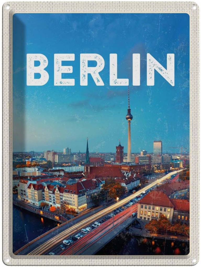 Blechschild 40x30 cm Berlin Deutschland Fernseherturm Bildmotiv Reisemotiv Abenteuer Reisen Urlaub