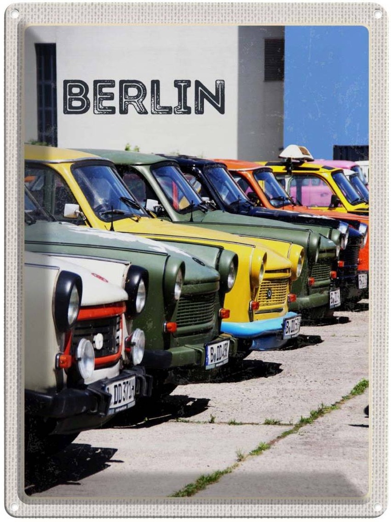 Blechschild 40x30 cm Berlin Deutschland Oldtimer Bildmotiv Reisemotiv Abenteuer Reisen Straße Stadt Urlaub
