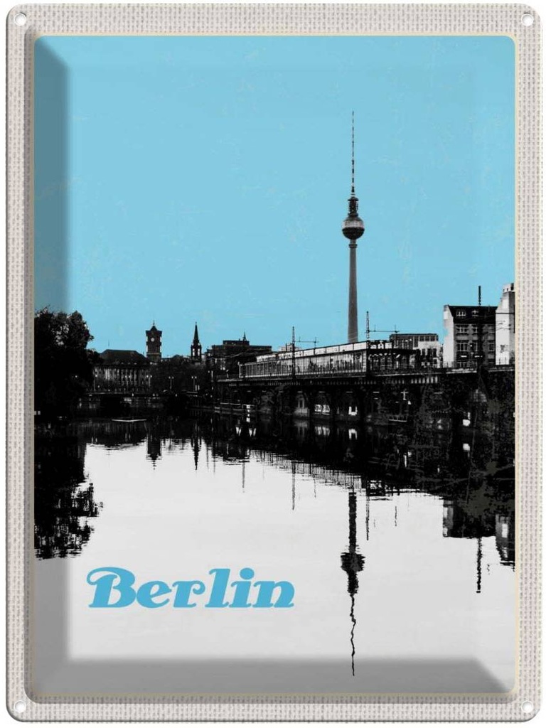 Blechschild 40x30 cm Berlin Deutschland schwarz weiß Fluss Bildmotiv Reisemotiv Abenteuer Reisen Urlaub