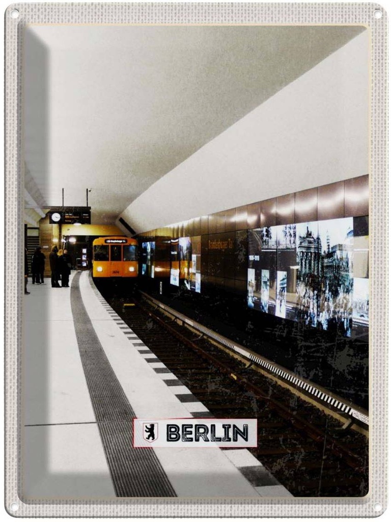 Blechschild 40x30 cm Berlin Deutschland U-Bahn Bildmotiv Reisemotiv Abenteuer Reisen Straße Stadt Urlaub