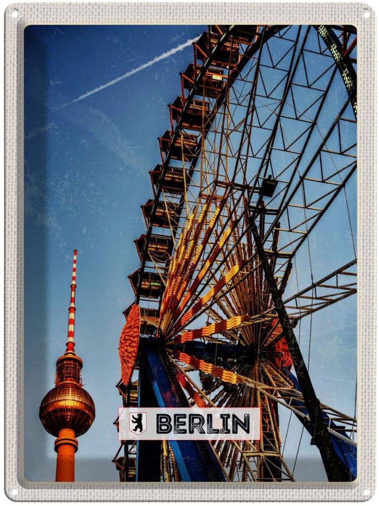 Blechschild 40x30 cm Berlin Deutschland Kirmes Bildmotiv Reisemotiv Abenteuer Reisen Straße Stadt Urlaub