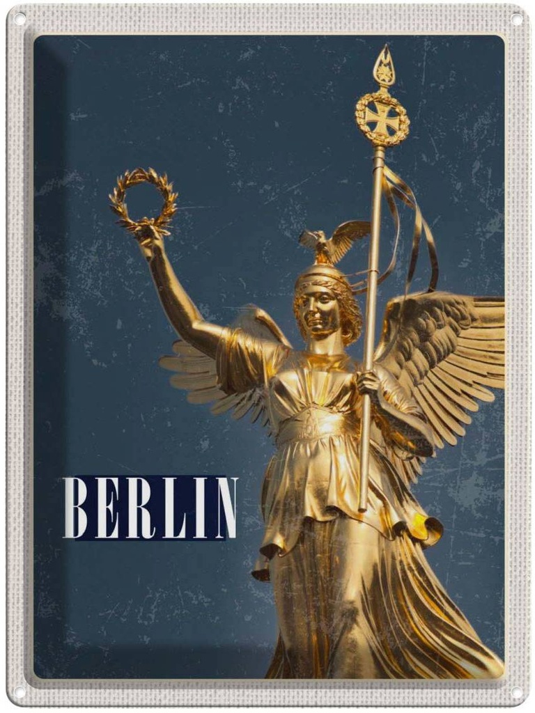 Blechschild 40x30 cm Berlin Deutschland Siegessäule Gold Bildmotiv Reisemotiv Abenteuer Reisen Urlaub