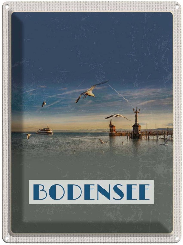 Blechschild 40x30 cm Bodensee Deutschland Strand See Möwe Bildmotiv Reisemotiv Abenteuer Reisen Urlaub