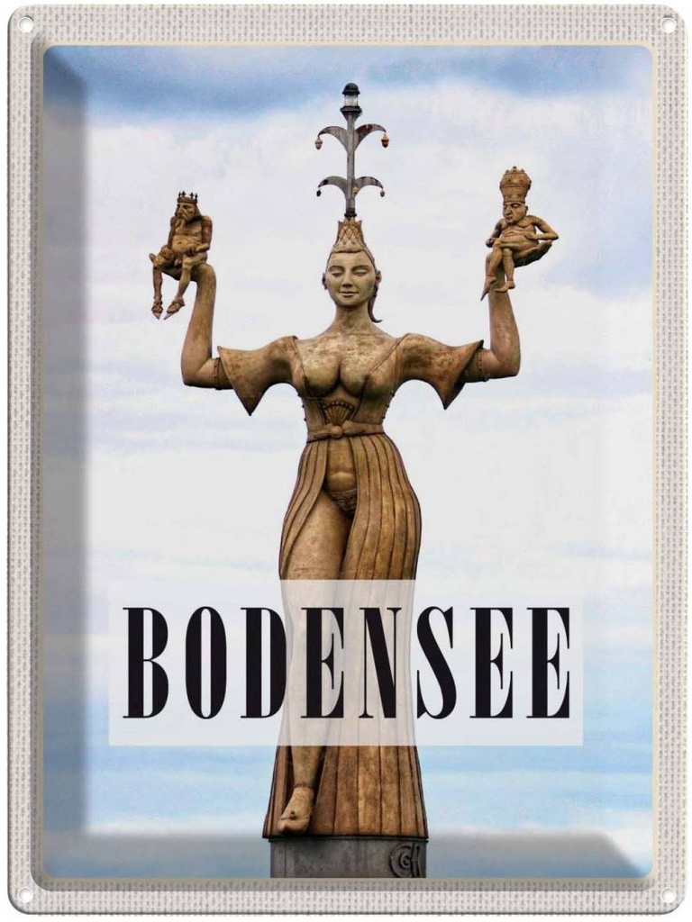 Blechschild 40x30 cm Bodensee Deutschland Statue Frau Bildmotiv Reisemotiv Abenteuer Reisen Urlaub